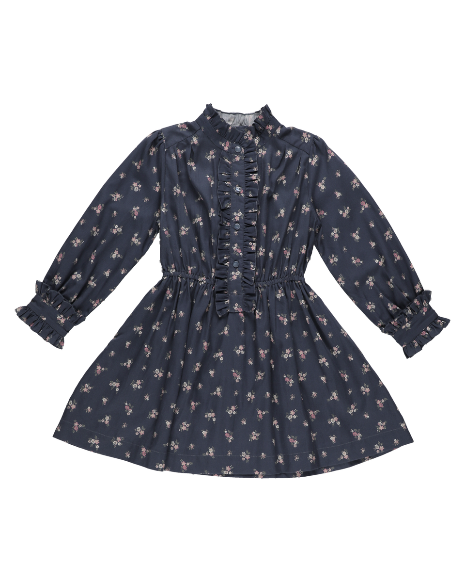 Early Sunday Dawn Ditsy Bouquet L/S Dress- Navy