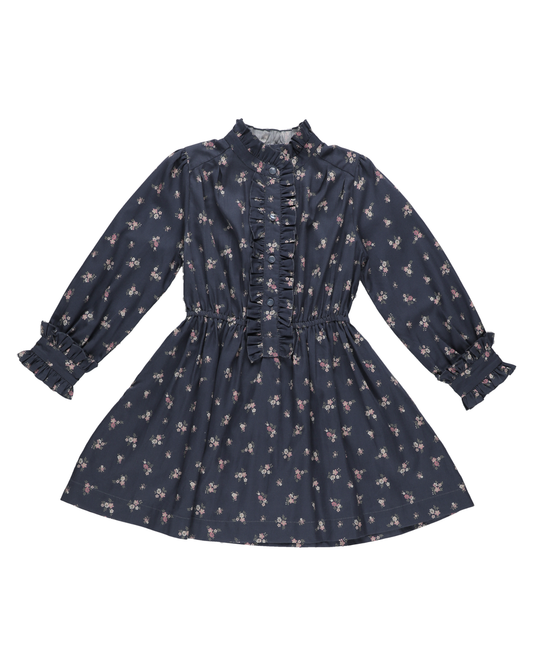 Early Sunday Dawn Ditsy Bouquet L/S Dress- Navy