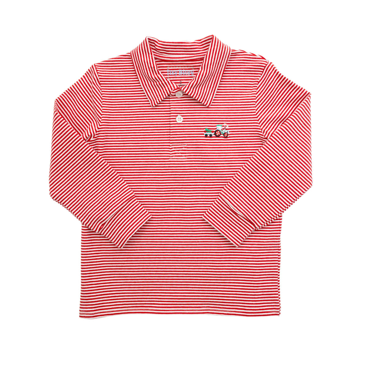 Itsy Bitsy Red Stripe Christmas Tractor Polo