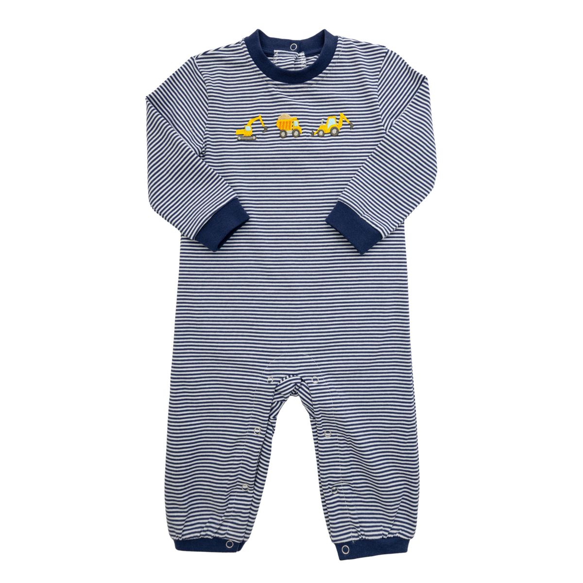 Itsy Bitsy Navy Stripe Construction Long Romper