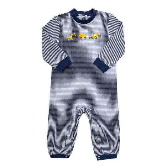 Itsy Bitsy Navy Stripe Construction Long Romper