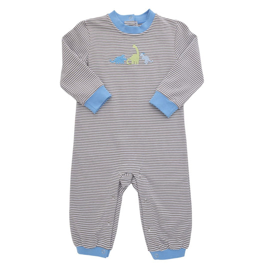 Itsy Bitsy Brown Stripe Dino Long Romper