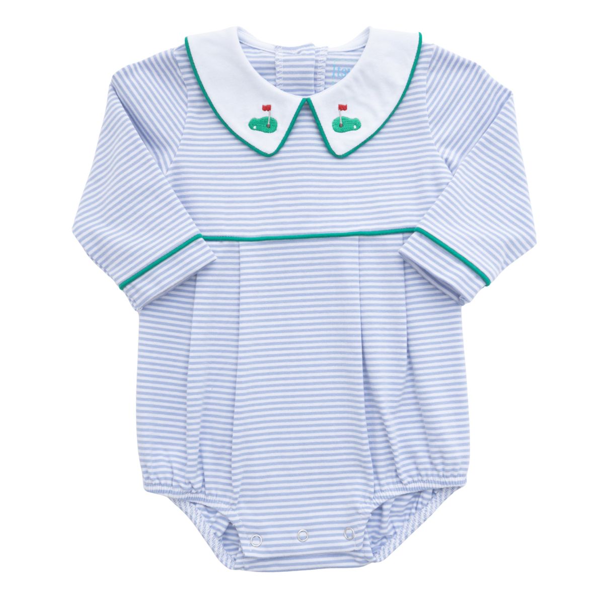 Itsy Bitsy Blue Stripe Embroidered Collar Golf Bubble