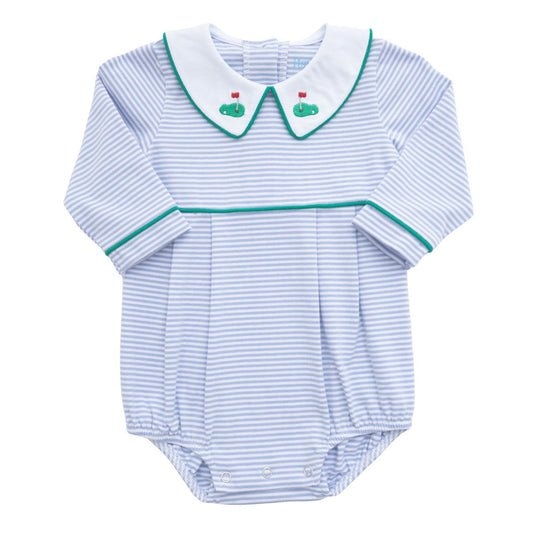 Itsy Bitsy Blue Stripe Embroidered Collar Golf Bubble