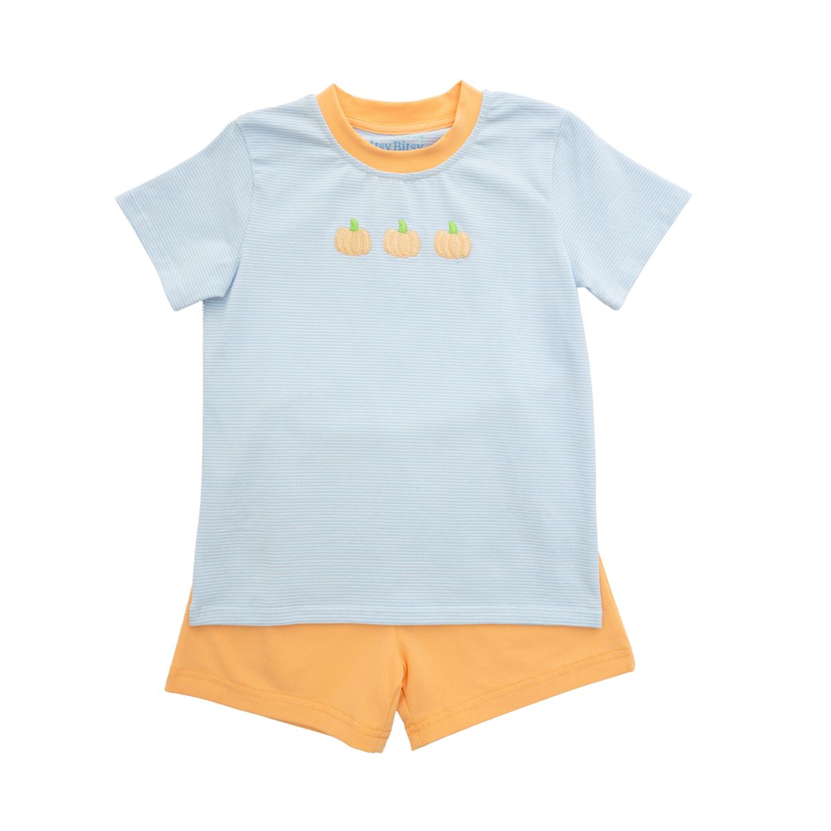 Itsy Bitsy Blue Stripe Pumpkin Short Set