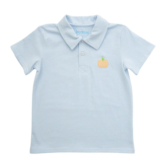 Itsy Bitsy Light Blue Stripe Pumpkin Polo