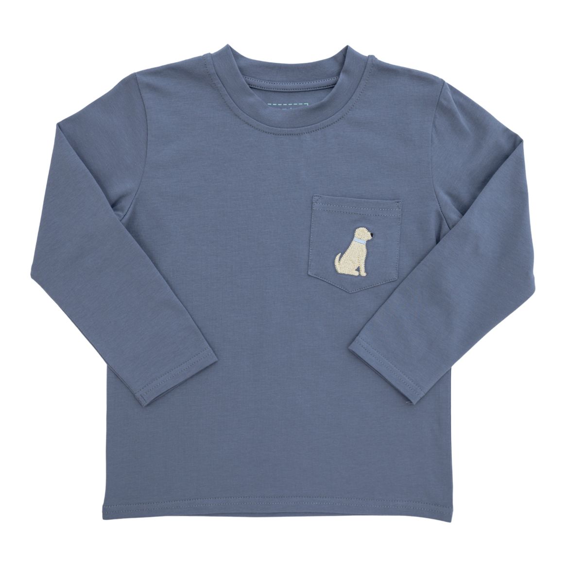Itsy Bitsy Dusty Blue Dog L/S Pocket Tee