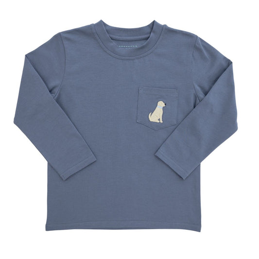 Itsy Bitsy Dusty Blue Dog L/S Pocket Tee