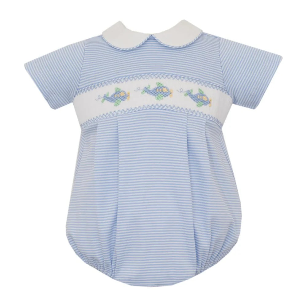 Petit Bebe Airplane Blue Knit S/S Stripe Bubble