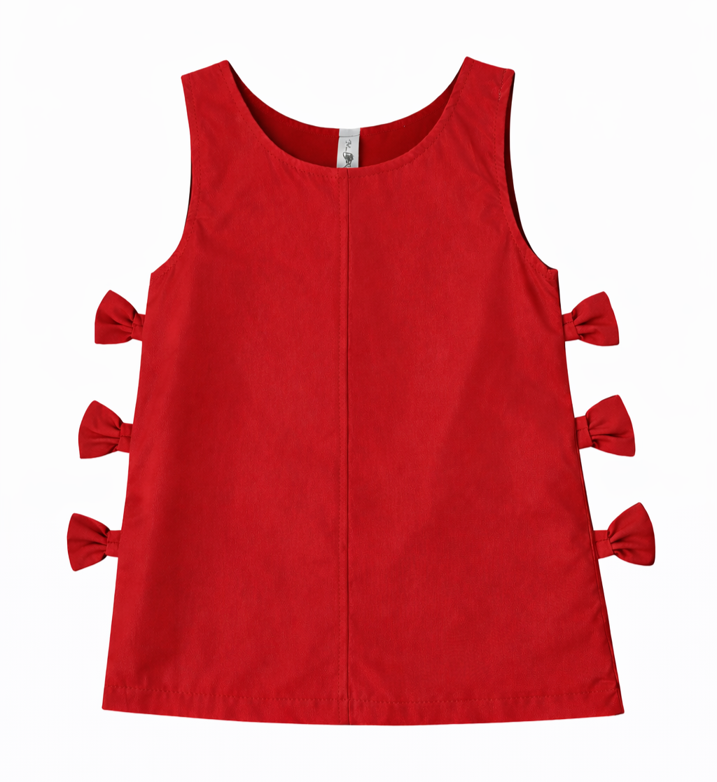 ML Kids Dress w/ Side Bows-Red