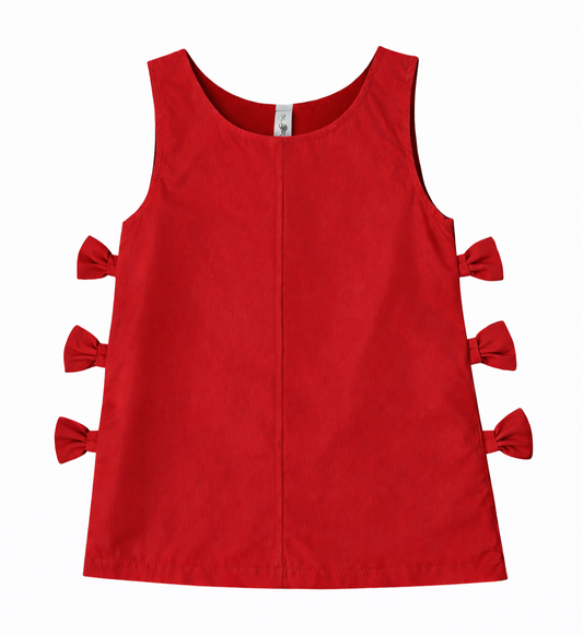 ML Kids Dress w/ Side Bows-Red