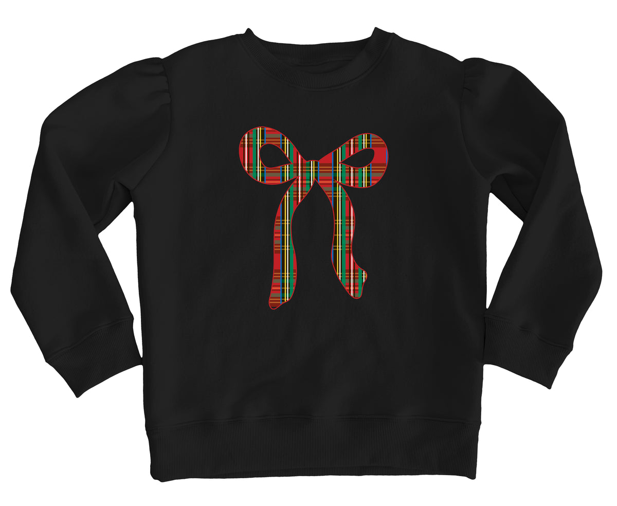 Azarhia Christmas Plaid Holly Bow Applique L/S Shirt-Black