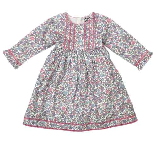 Cotton Kids Pink Floral Pintucks Lace Dress
