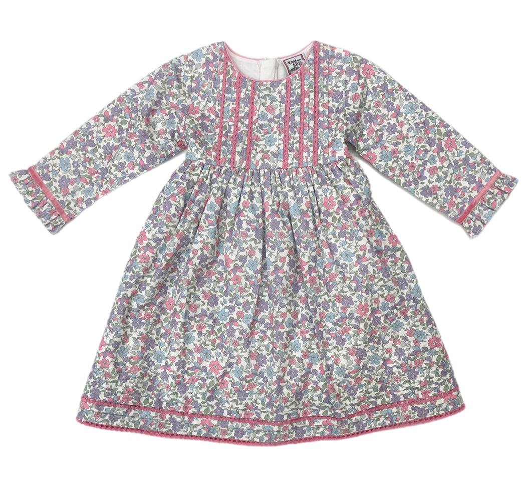 Cotton Kids Pink Floral Pintucks Lace Dress