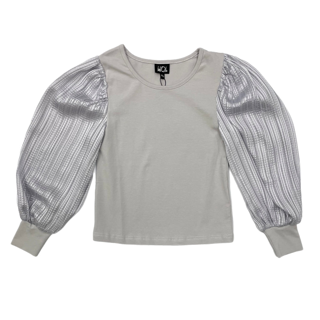 Little Olin Grey Textured Sleeve Top