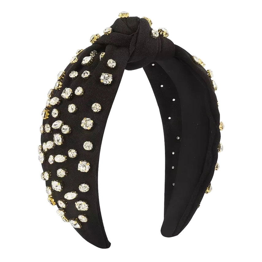 Pink, Black, White Rhinestone Top Knot Headband