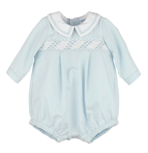 Luli & Me Blue Classic Smocked Bubble