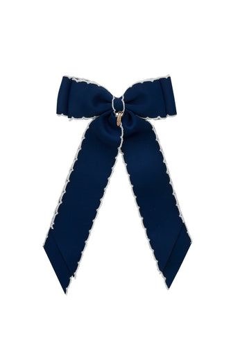 Madeline Small Bow Moonstitch Clip-Navy