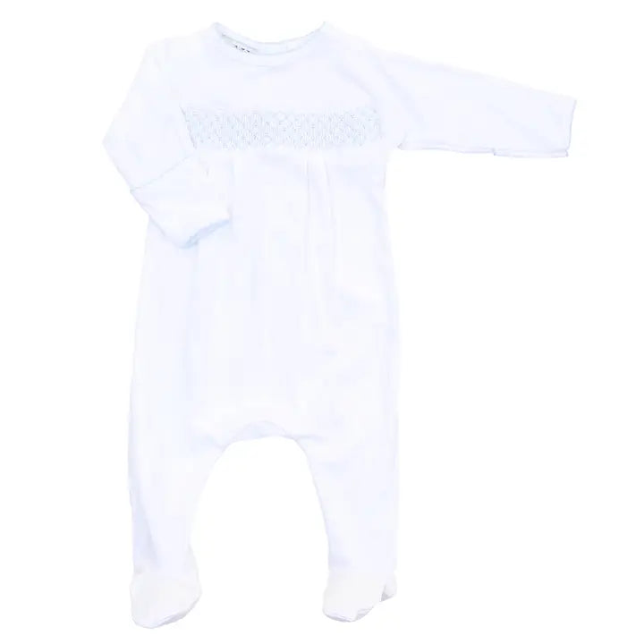 MB Essentials White/Blue Smocked Footie