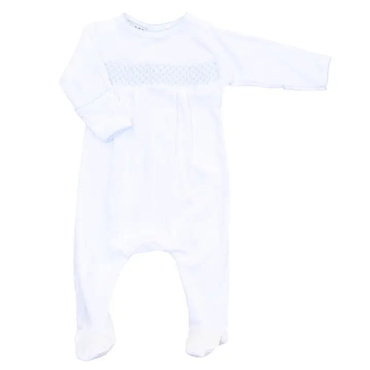 MB Essentials White/Blue Smocked Footie
