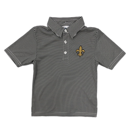VLF Fleur De Lis Emb. Polo-Black/White Stripe