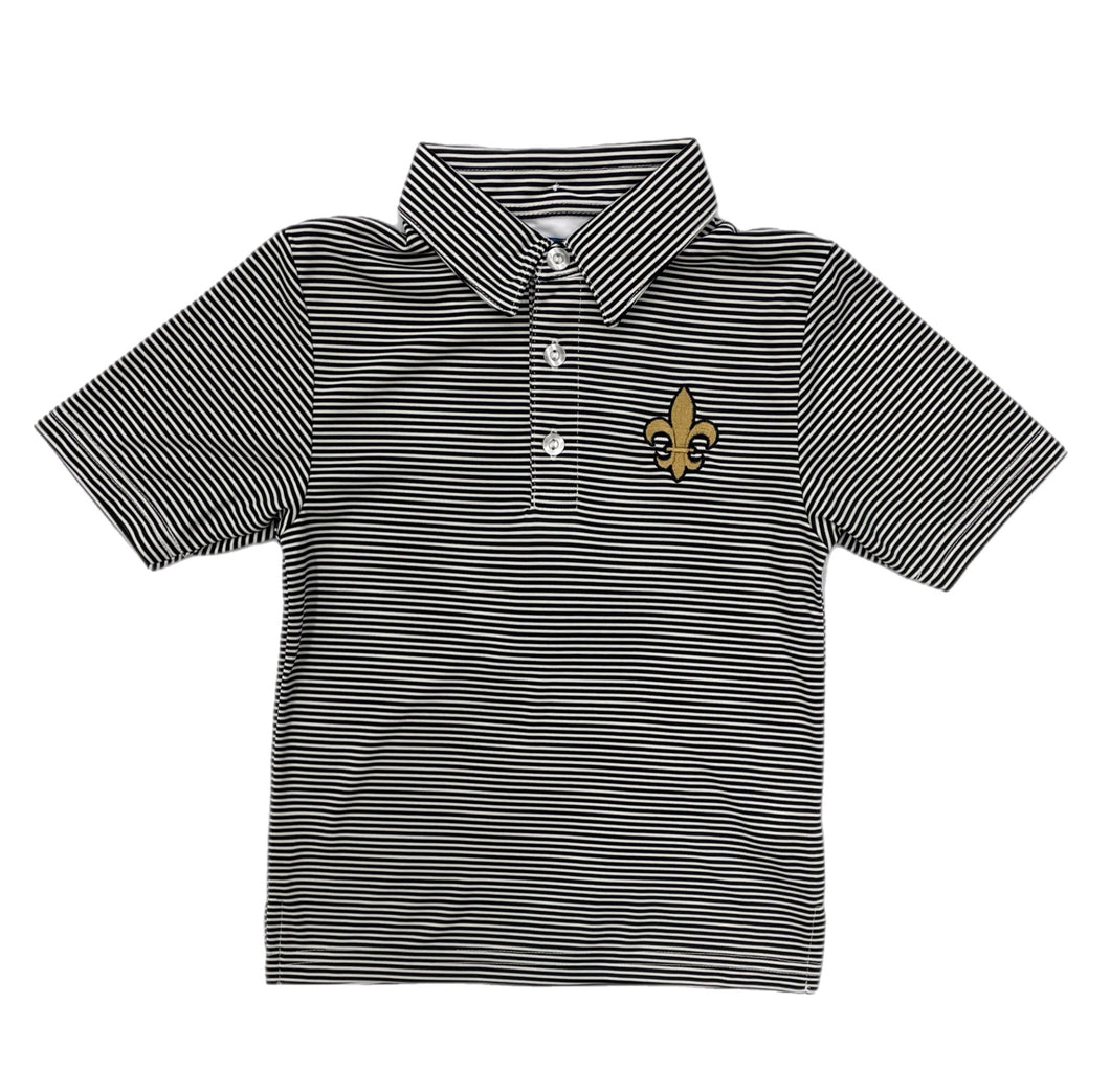 VLF Fleur De Lis Emb. Polo-Black/White Stripe