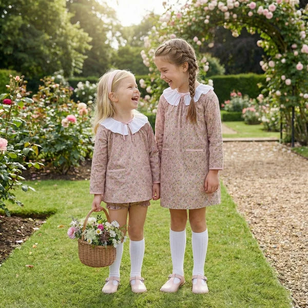 Sweet Pastel Fall Floral Dress w/ White Ruffle Collar