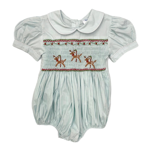 Lulu Bebe Reindeer Smocked Bodice Bubble-Mint