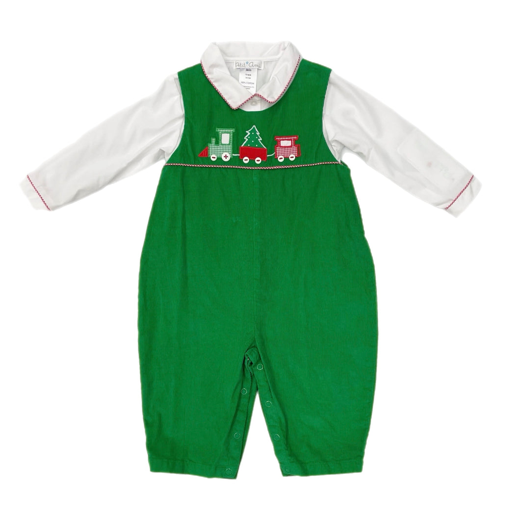 Petit Ami Kelly Green Train Applique Longall w/ Shirt