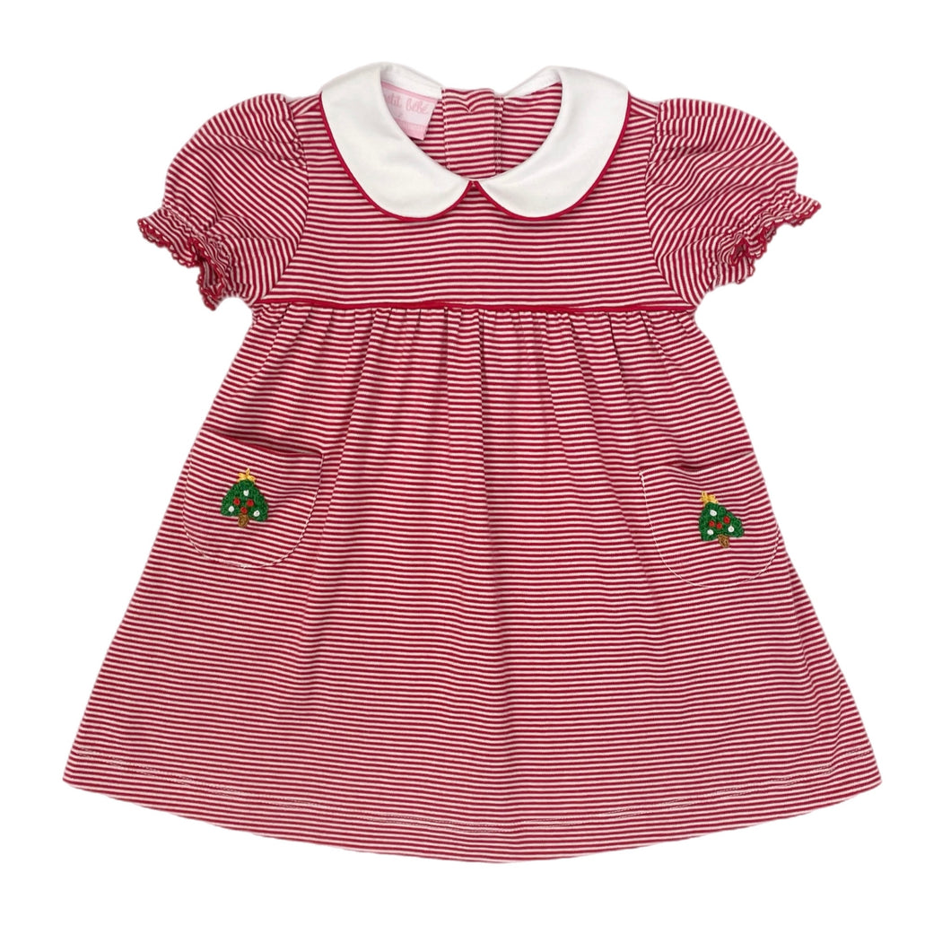 Petit Bebe Red Stripe Knit Tree Pocket Dress