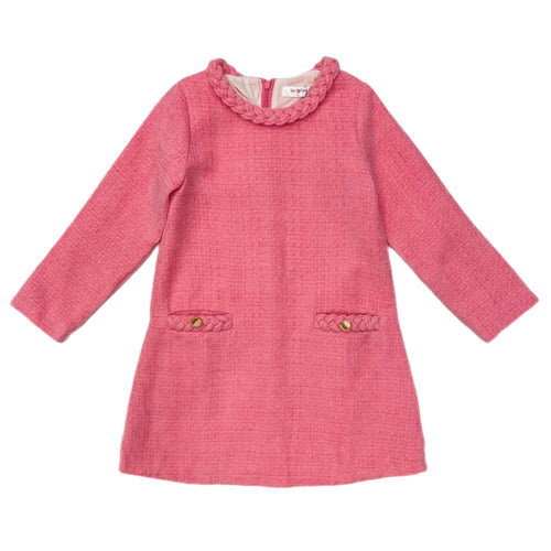Lulu Bebe Audrey Tweed Braided L/S Dress-Pink