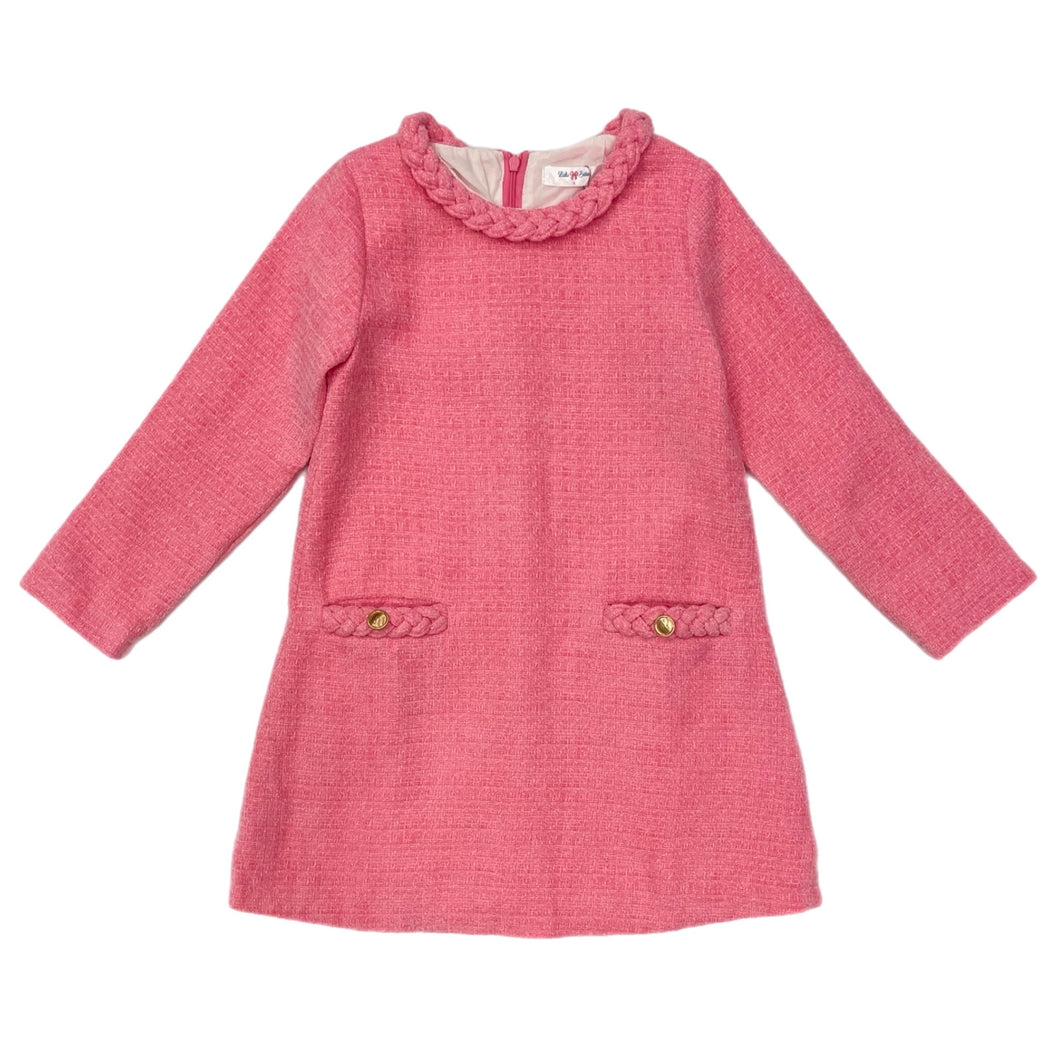 Lulu Bebe Audrey Tweed Braided L/S Dress-Pink