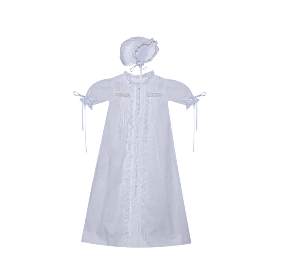 Baby Sen Tierney White Christening Gown-Blue