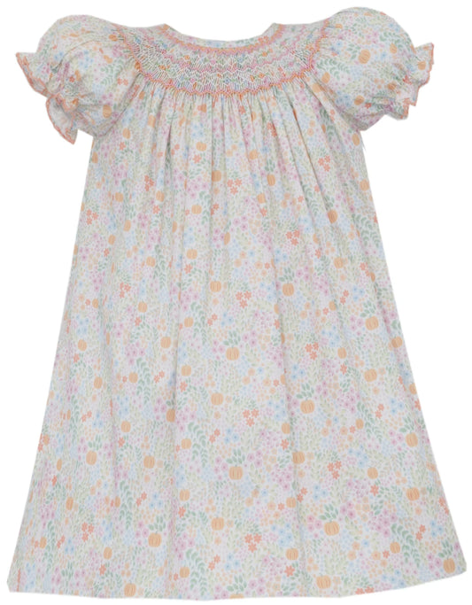 Petit Bebe Pumpkin Print Floral Bishop Dress