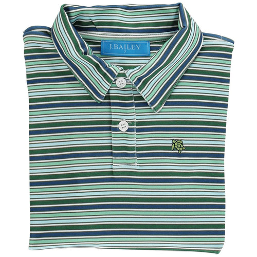 J Bailey L/S Striped Performance Polo-Forest