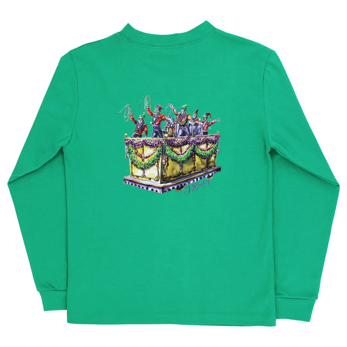 J Bailey L/S Mardi Gras T Shirt-Kelly Green