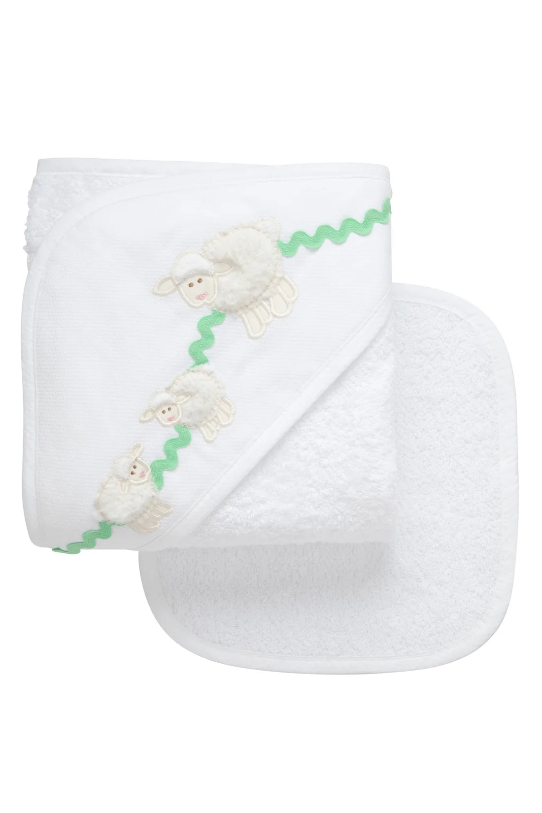 3 Marthas Lamb Baby Hooded Towel & Washcloth Set- White