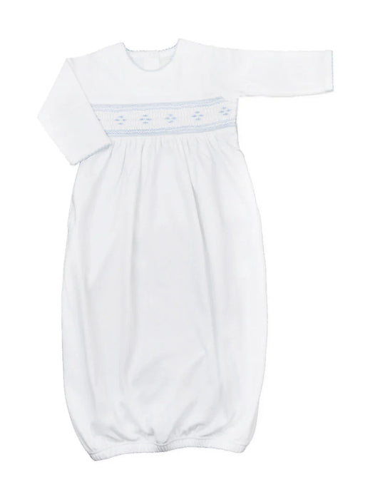 Baby Threads Smocked Argyle Knit Gown-White/Blue