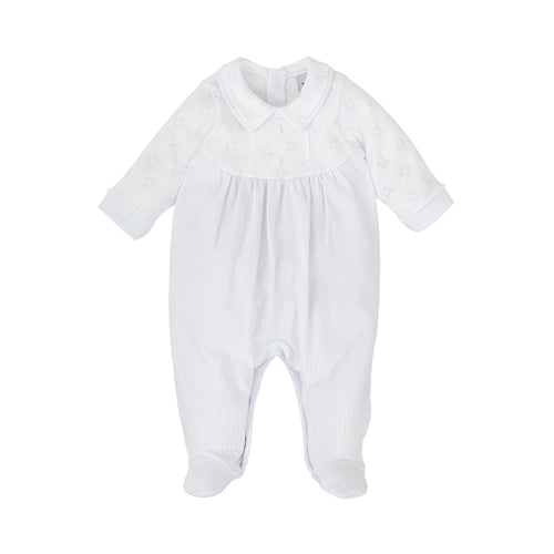Babidu Striped Bird Print Footie-Lt. Blue