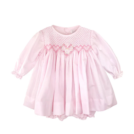 Petit Ami Floral Heart Smocked Dress-Lt. Pink