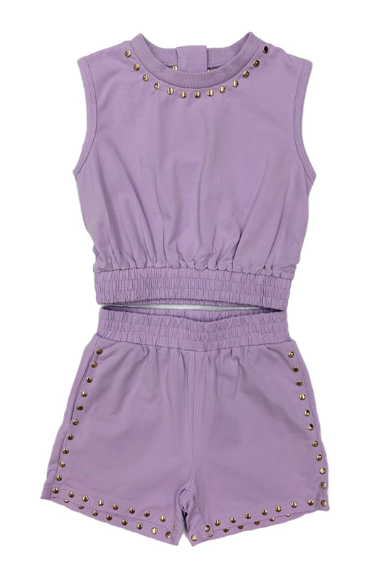 Lulu Bebe Sleeveless Studded Short Set-Lavender