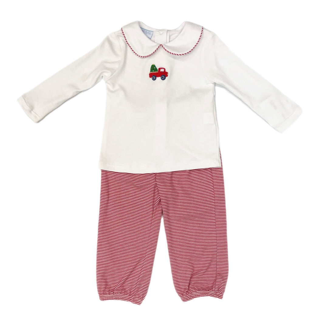 Petit Bebe Boy's Red Stripe Knit Tree Pant Set