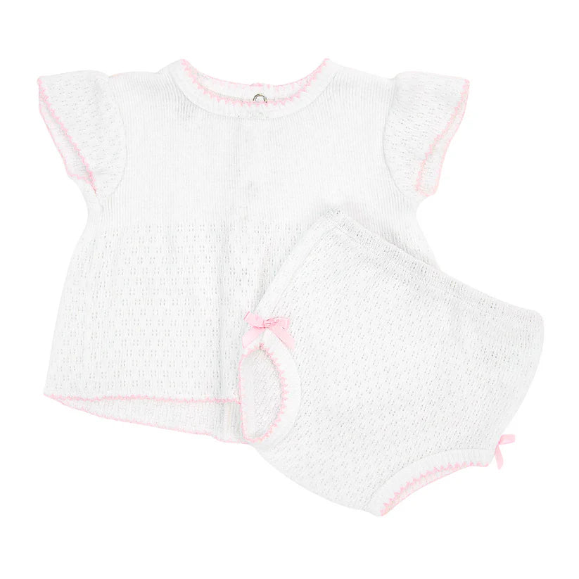 Paty Angel Sleeve Diaper Set-White w/Pink