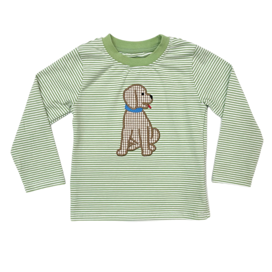 Be Mine Green Stripe Puppy Applique Shirt