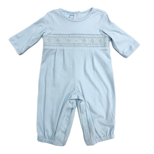 Petit Bebe Smocked L/S Boys Knit Romper-Lt. Blue