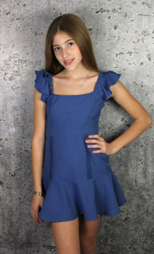 If So Blue Pleated Ruffle Straps Dress