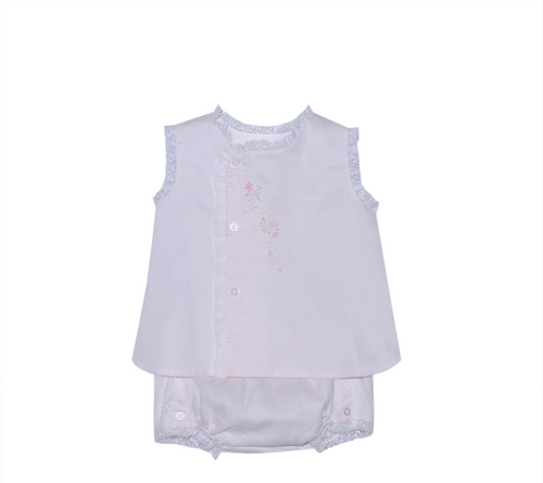 Baby Sen Blanche Pink Diaper Set daisies embroidered