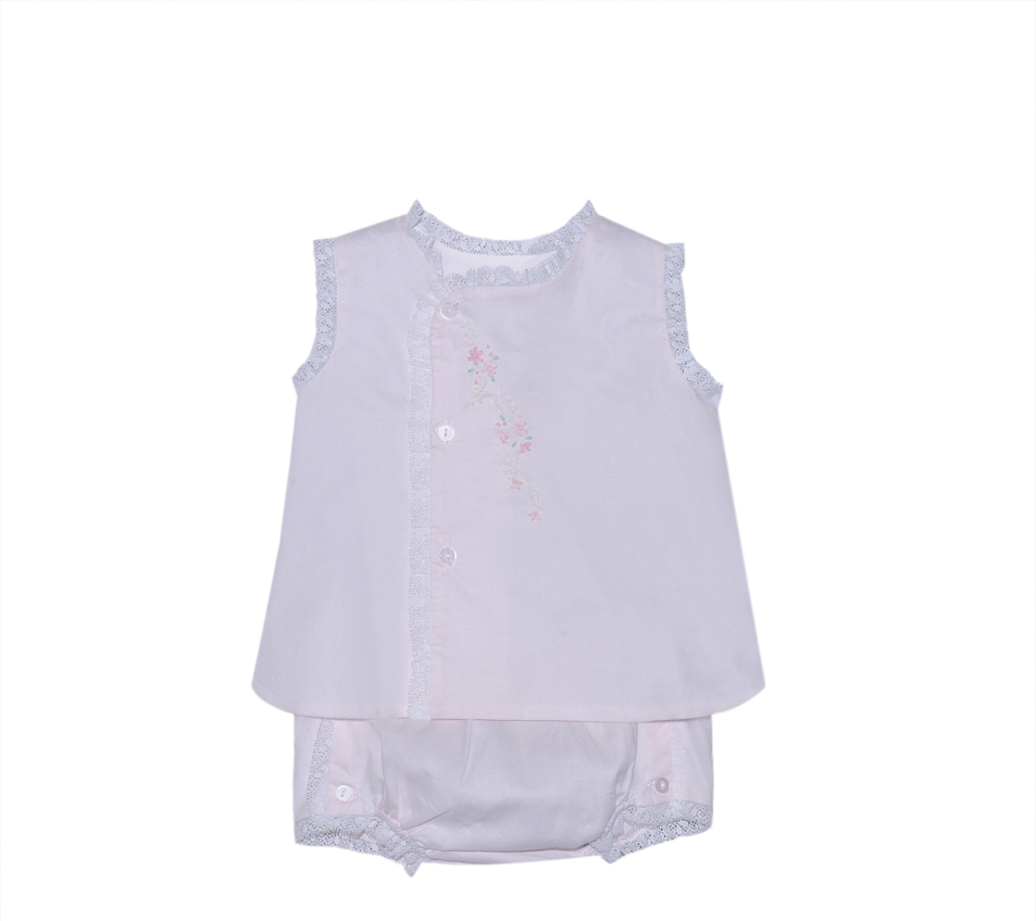 Baby Sen Blanche Pink Diaper Set daisies embroidered