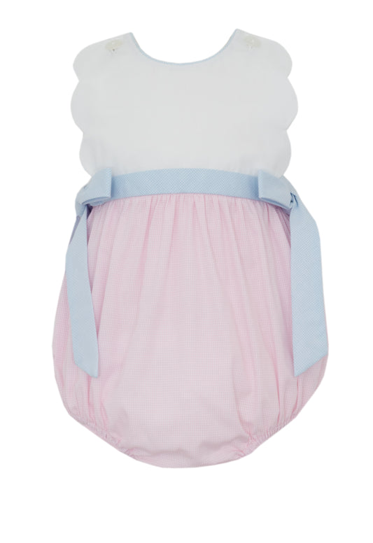 Petit Bebe Pink Check Scalloped Bubble w/ Bows