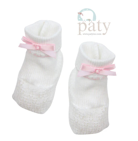 Paty Inc Booties- White/Pink Bow